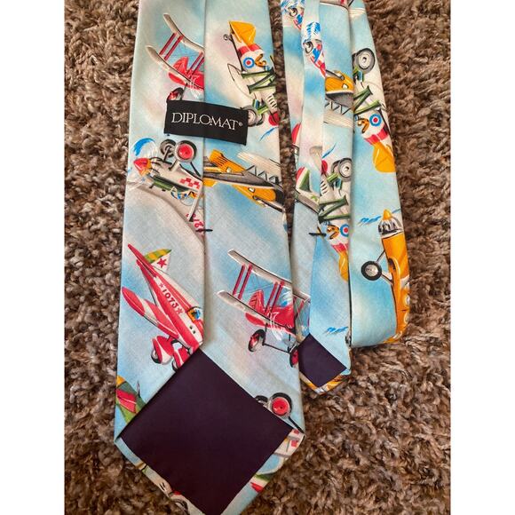 DIPLOMAT MEN AIRPLANE PRINT VINTAGE TIE - Picture 2 of 3